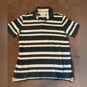 Tommy Hilfiger Men's Polo Shirt - Gray and White Stripes